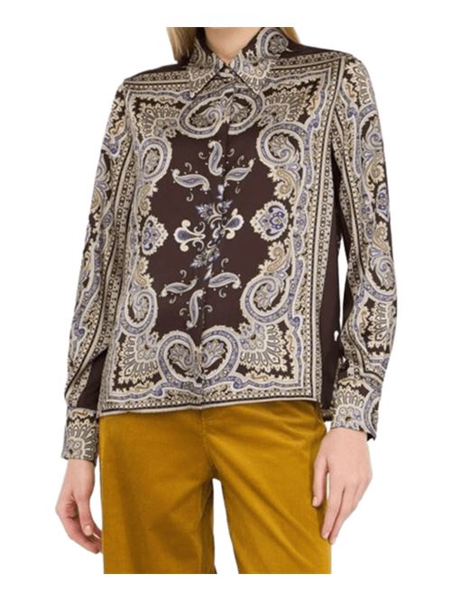 Camicia da donna  in viscosa con stampa all-over sullo sfondo marrone LIU JO | MF5393-TS117P9141